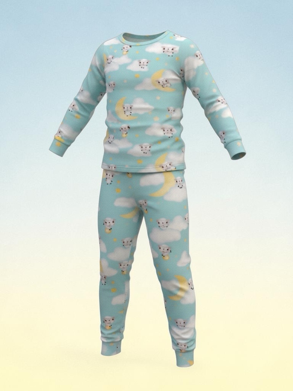 Posh Peanut x Fisher Price Light Blue Cloud & Moon Pajama Set